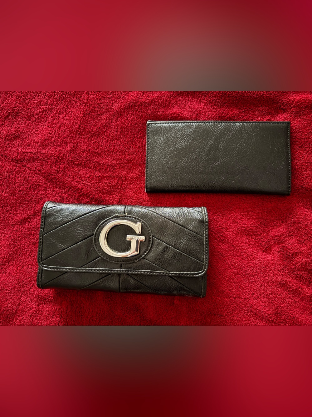 NIB Guess by Marciano Black Leather Trifold Wallet & Checkbook Set Y2K Vintage